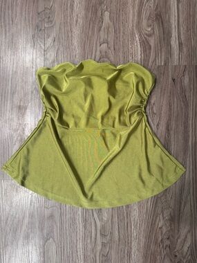 SHEIN Olive Green Satin Strapless Peplum Top
